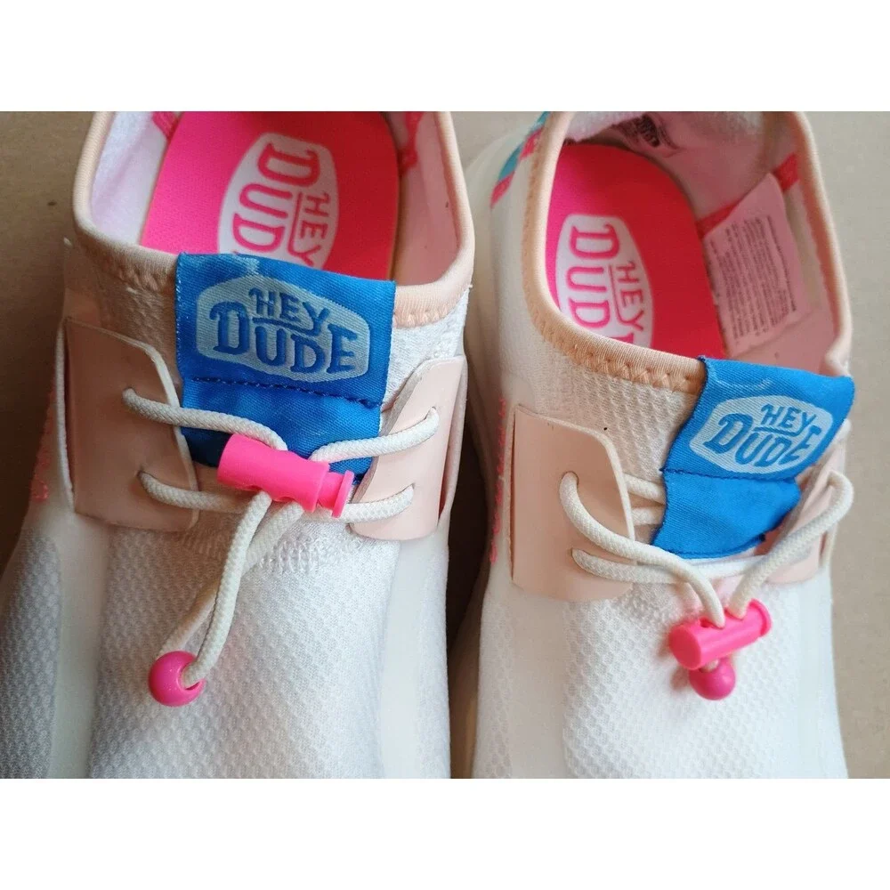 Hey Dude Women's Sirocco Colorblock Shoes Slip On Tennis Shoe Sz 10 White Pink - Picture 6 of 8